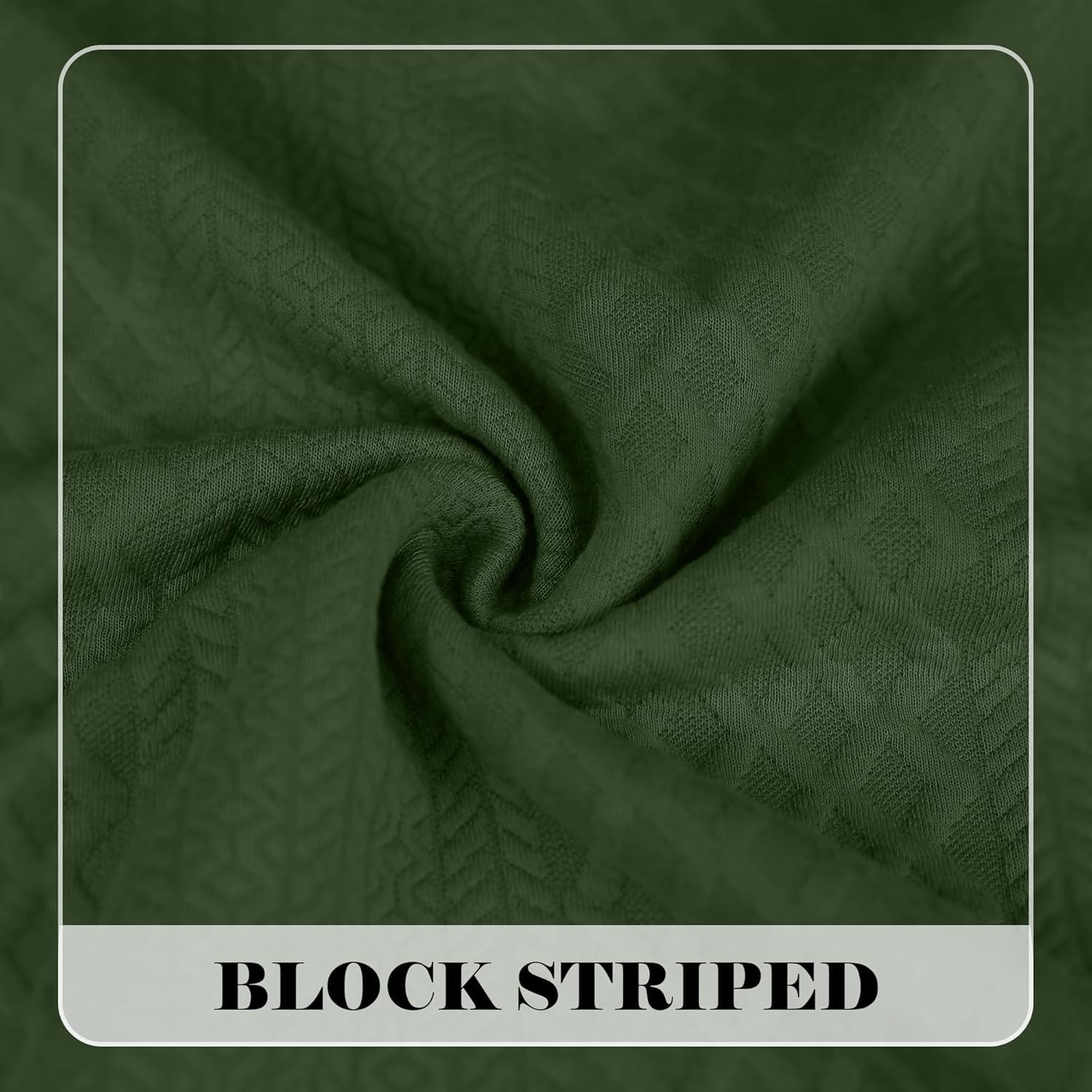 imageMens Block Striped Sweatshirt Casual Outdoor Long Sleeve Stand Collar Pullover Sweatshirt Button Quarter SweaterArmy Green