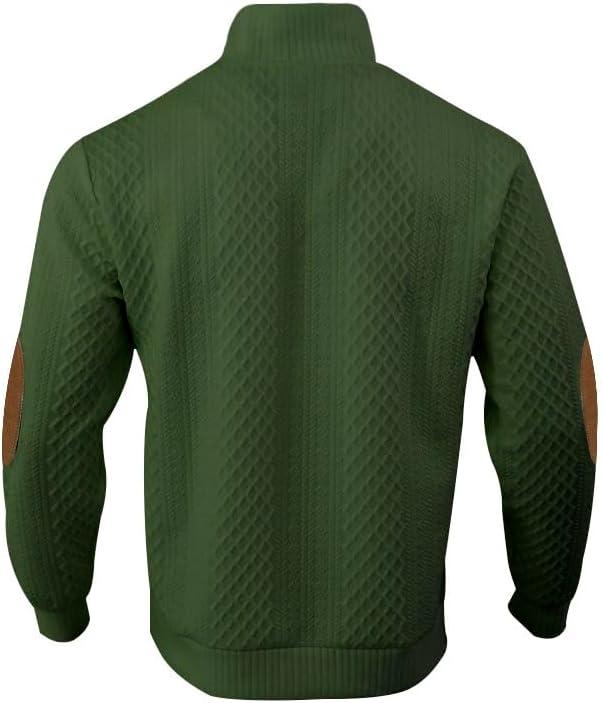 imageMens Block Striped Sweatshirt Casual Outdoor Long Sleeve Stand Collar Pullover Sweatshirt Button Quarter SweaterArmy Green