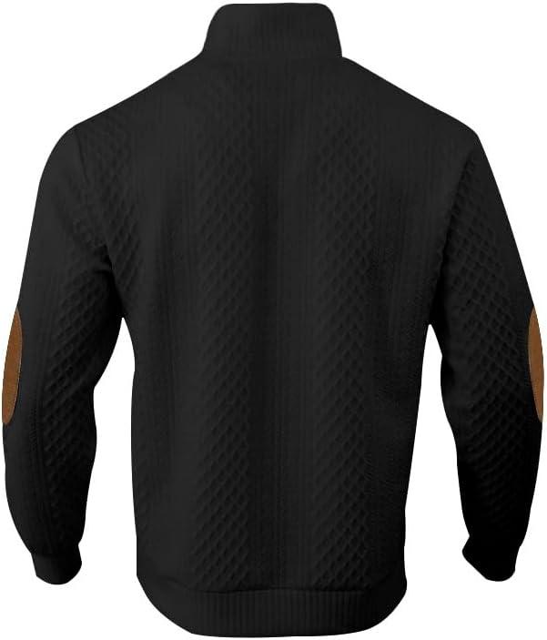 imageMens Block Striped Sweatshirt Casual Outdoor Long Sleeve Stand Collar Pullover Sweatshirt Button Quarter SweaterBlack