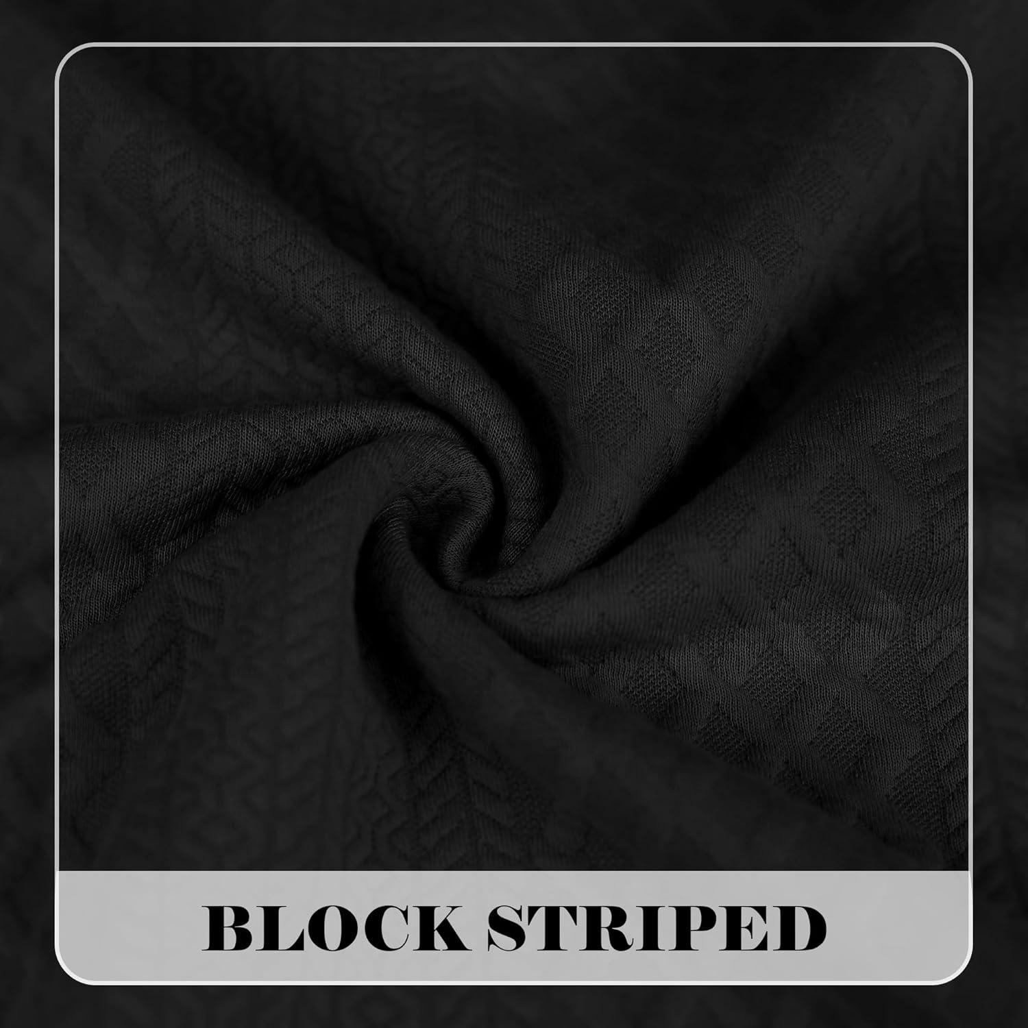 imageMens Block Striped Sweatshirt Casual Outdoor Long Sleeve Stand Collar Pullover Sweatshirt Button Quarter SweaterBlack