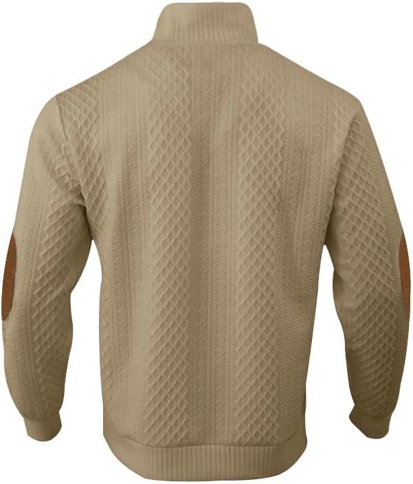 imageMens Block Striped Sweatshirt Casual Outdoor Long Sleeve Stand Collar Pullover Sweatshirt Button Quarter SweaterKhaki