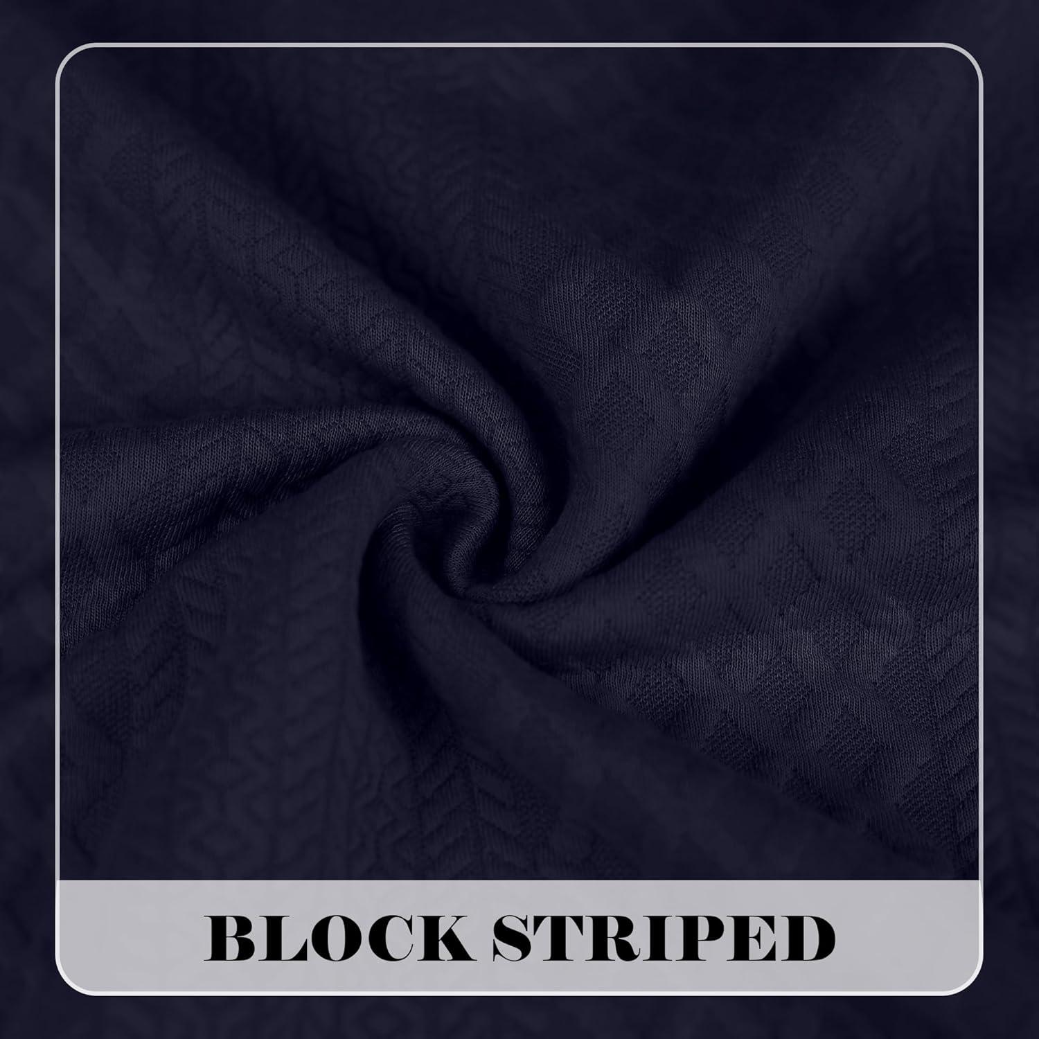 imageMens Block Striped Sweatshirt Casual Outdoor Long Sleeve Stand Collar Pullover Sweatshirt Button Quarter SweaterNavy