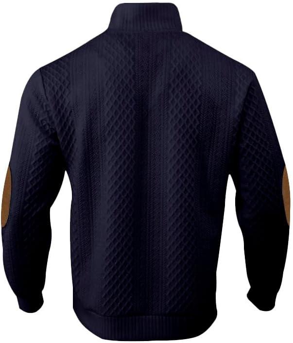 imageMens Block Striped Sweatshirt Casual Outdoor Long Sleeve Stand Collar Pullover Sweatshirt Button Quarter SweaterNavy