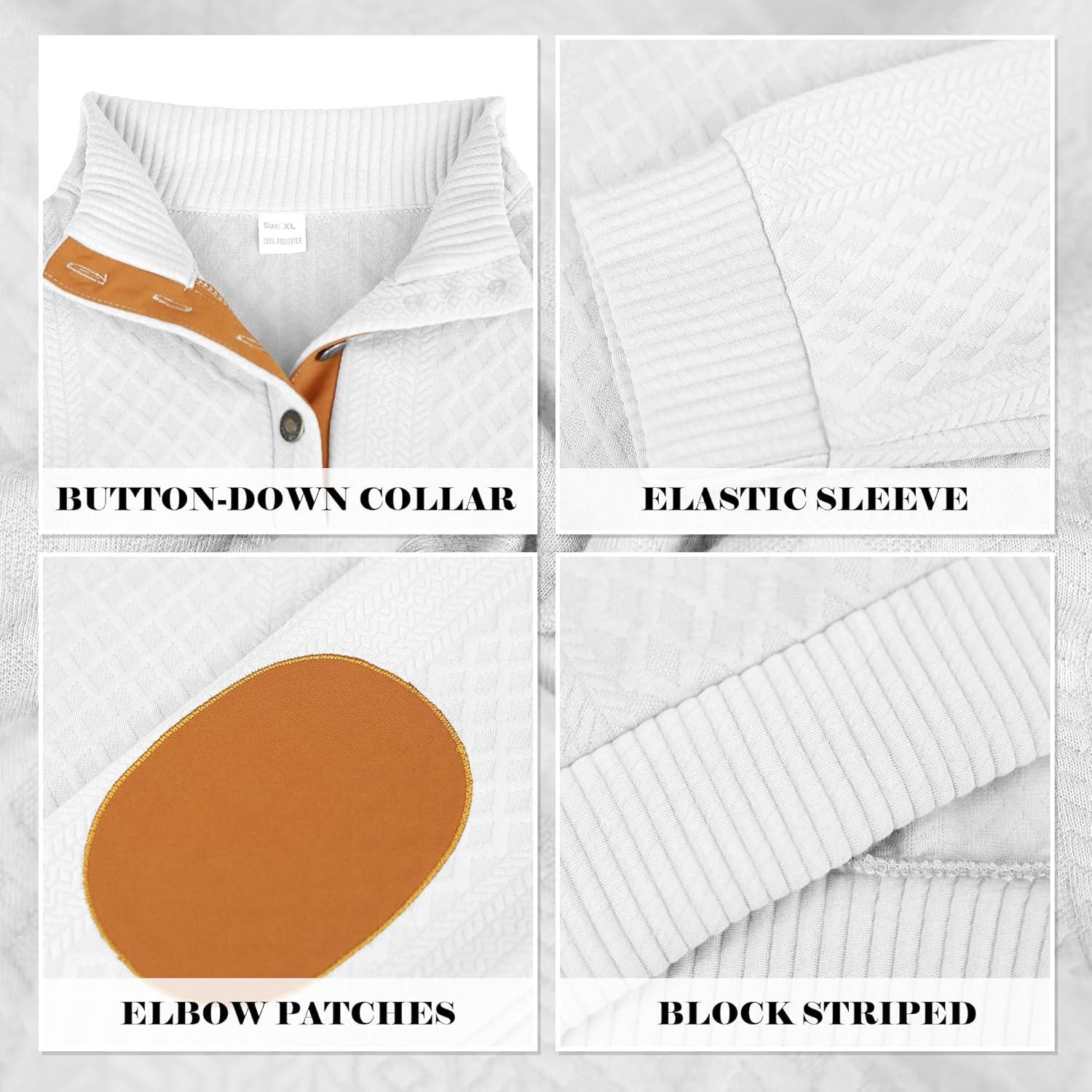 imageMens Block Striped Sweatshirt Casual Outdoor Long Sleeve Stand Collar Pullover Sweatshirt Button Quarter SweaterWhite