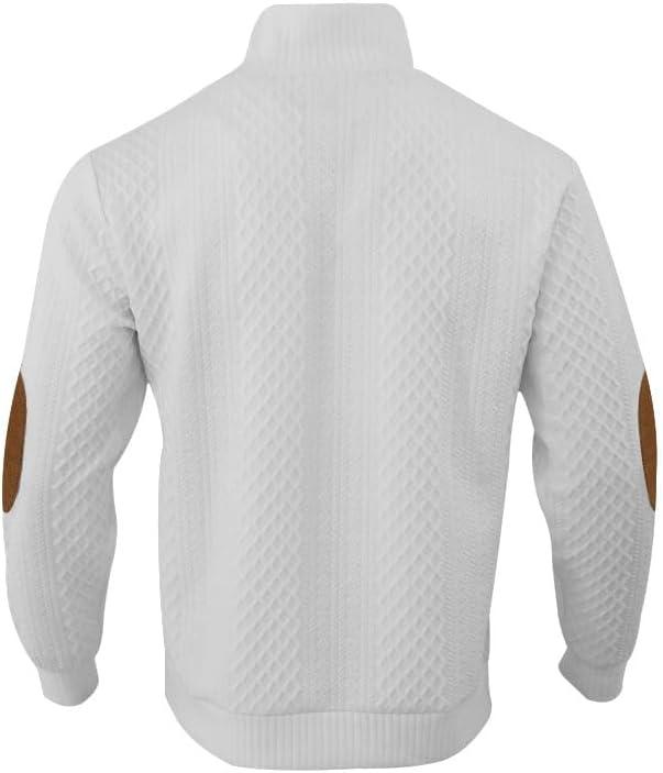 imageMens Block Striped Sweatshirt Casual Outdoor Long Sleeve Stand Collar Pullover Sweatshirt Button Quarter SweaterWhite