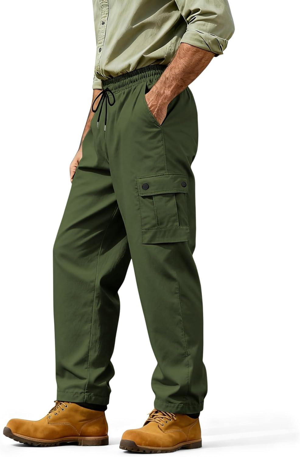 imageMens Cargo Pants Stretch Tactical Pants Lightweight Work Pants Casual Outdoor Hiking Pants with Multi PocketsArmy Green