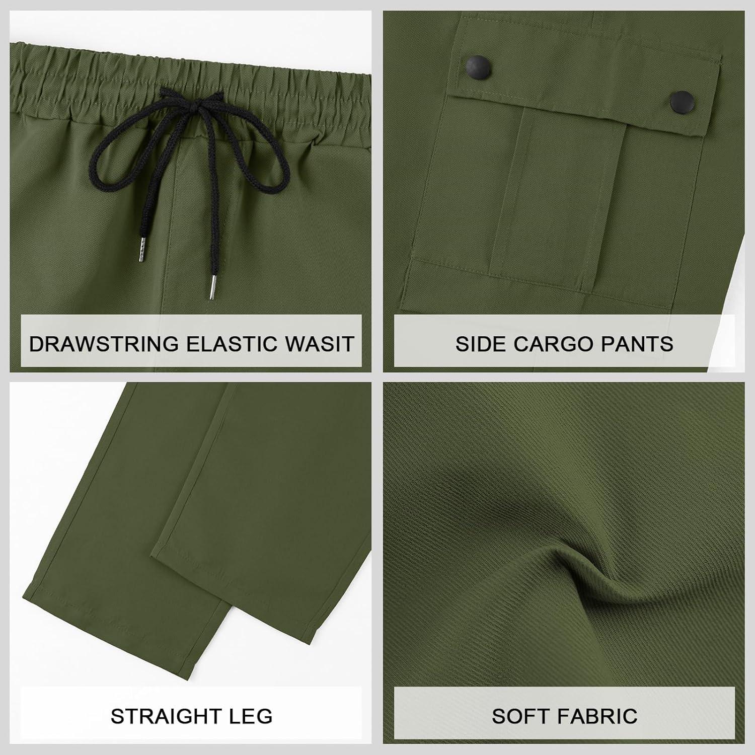 imageMens Cargo Pants Stretch Tactical Pants Lightweight Work Pants Casual Outdoor Hiking Pants with Multi PocketsArmy Green