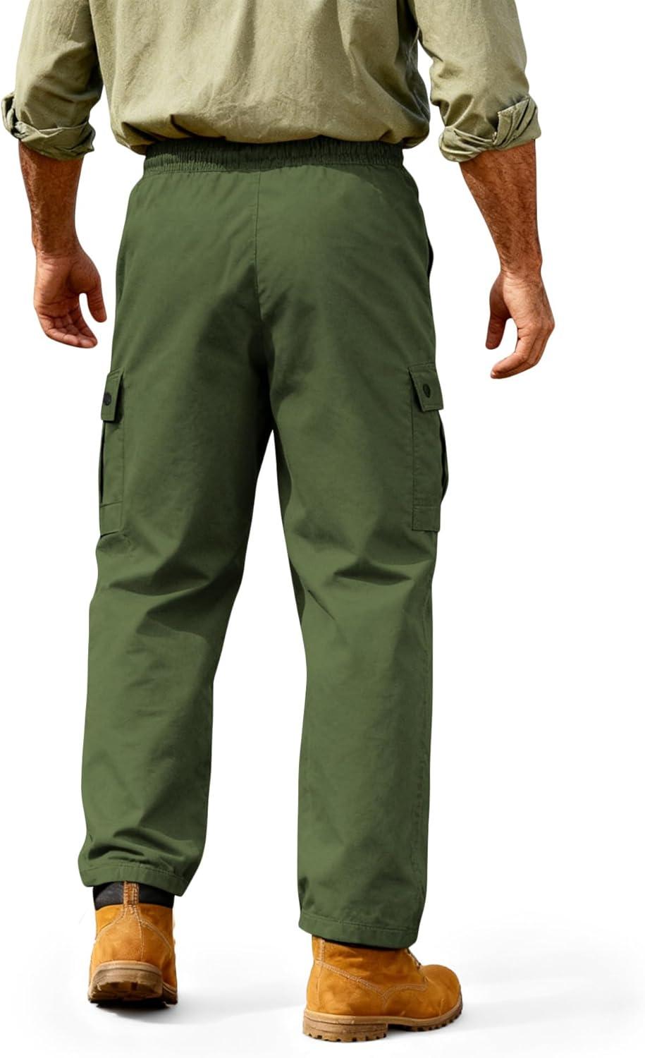 imageMens Cargo Pants Stretch Tactical Pants Lightweight Work Pants Casual Outdoor Hiking Pants with Multi PocketsArmy Green