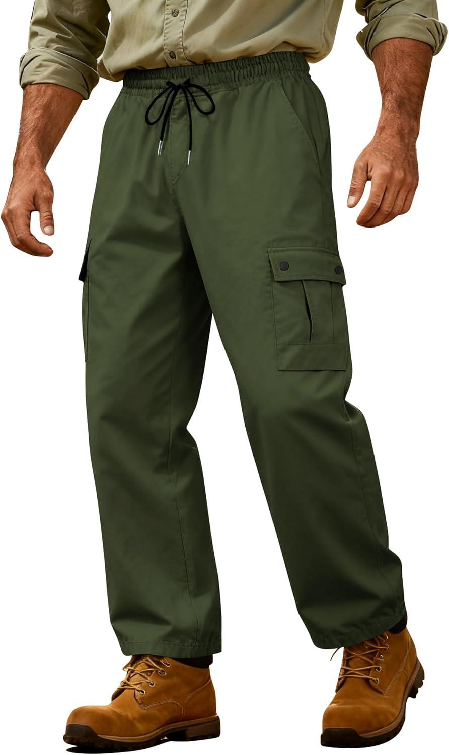 imageMens Cargo Pants Stretch Tactical Pants Lightweight Work Pants Casual Outdoor Hiking Pants with Multi PocketsArmy Green