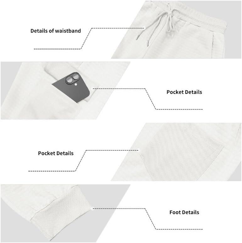 imageMens Cargo Sweatpants Heavyweight Waffle Warm Winter Pants Athletic Drawstring Jogger Pants with PocketsWhite