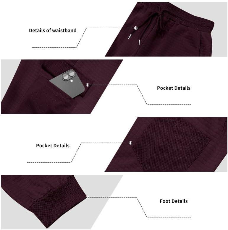 imageMens Cargo Sweatpants Heavyweight Waffle Warm Winter Pants Athletic Drawstring Jogger Pants with PocketsWine Red