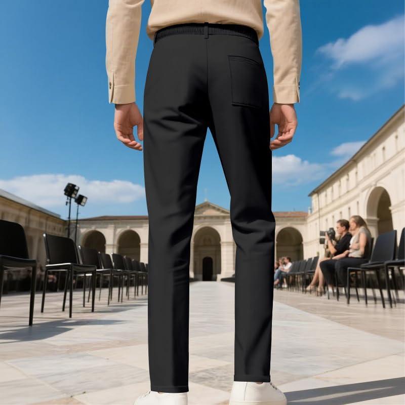 imageMens Casual Pants Elastic Drawstring Waist Pants Lightweight Loose Straight Leg Long Beach SweatpantsBlack