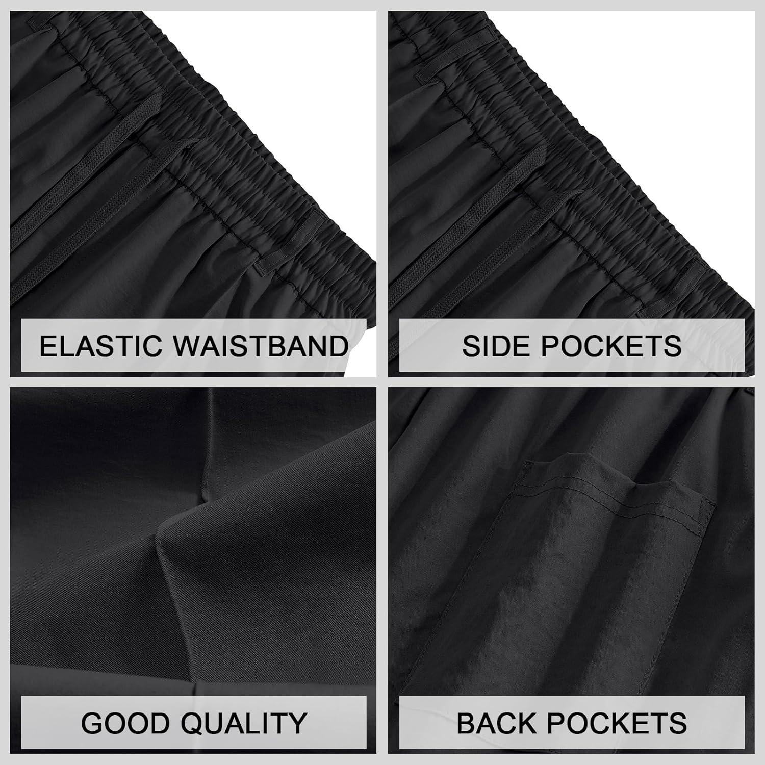 imageMens Casual Pants Elastic Drawstring Waist Pants Lightweight Loose Straight Leg Long Beach SweatpantsBlack