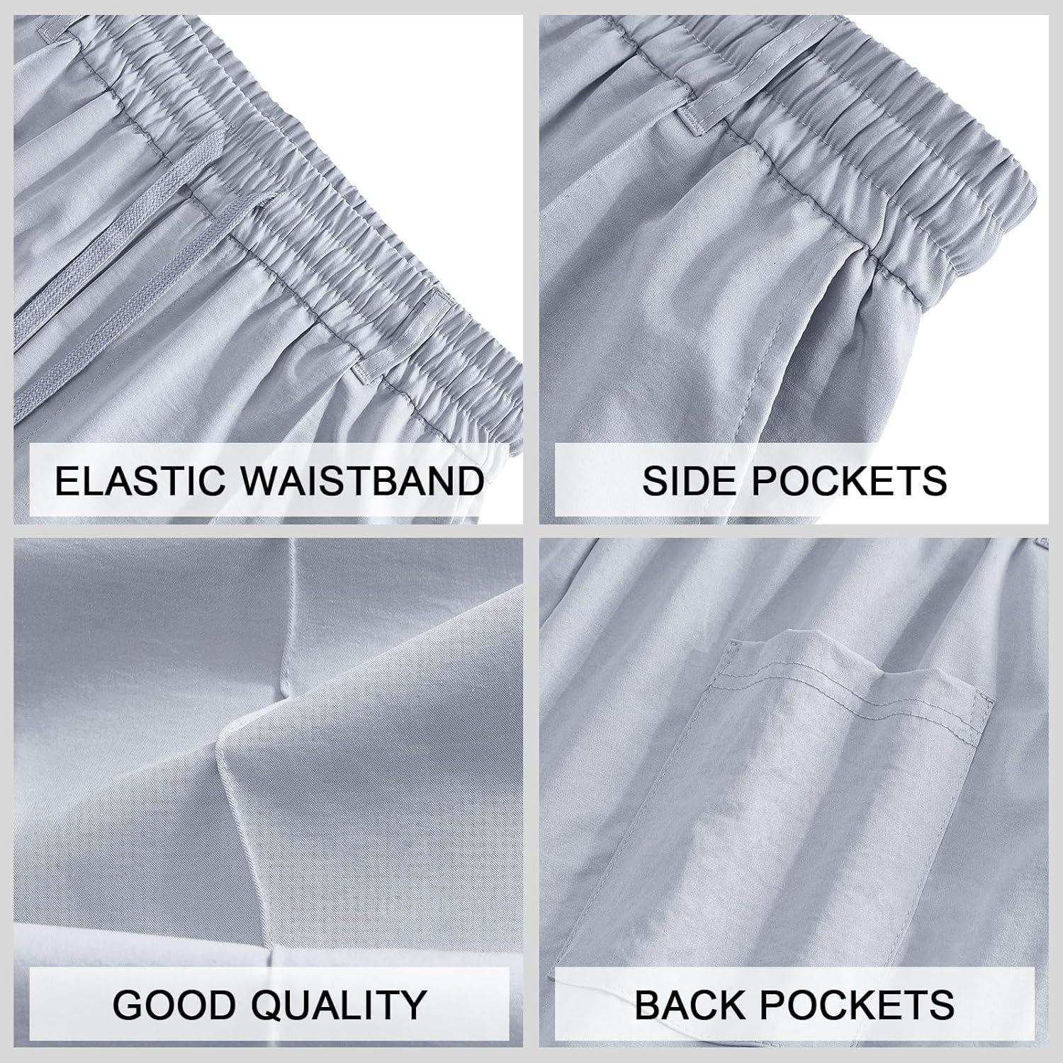 imageMens Casual Pants Elastic Drawstring Waist Pants Lightweight Loose Straight Leg Long Beach SweatpantsBlue