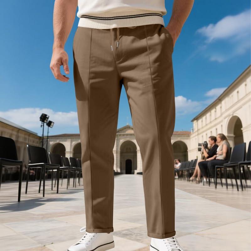 imageMens Casual Pants Elastic Drawstring Waist Pants Lightweight Loose Straight Leg Long Beach SweatpantsBrown