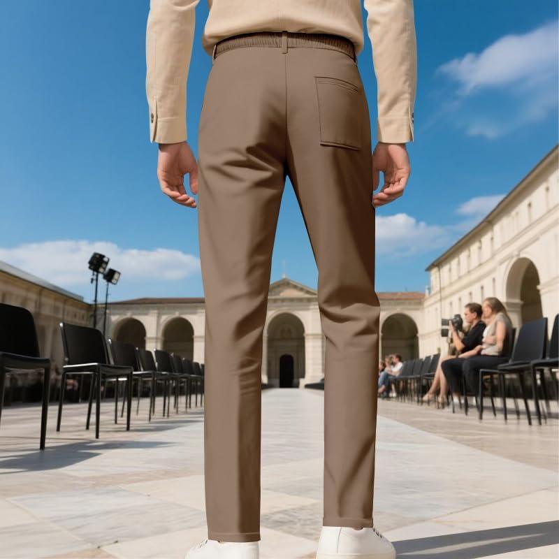 imageMens Casual Pants Elastic Drawstring Waist Pants Lightweight Loose Straight Leg Long Beach SweatpantsBrown