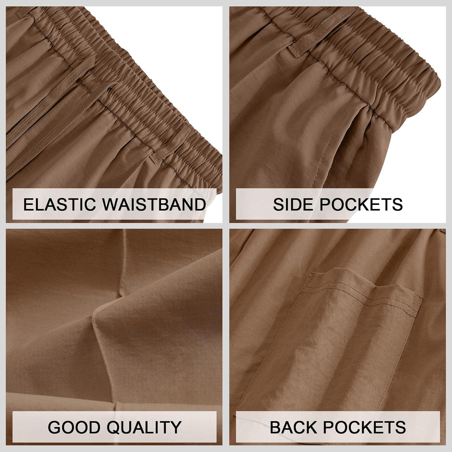 imageMens Casual Pants Elastic Drawstring Waist Pants Lightweight Loose Straight Leg Long Beach SweatpantsBrown