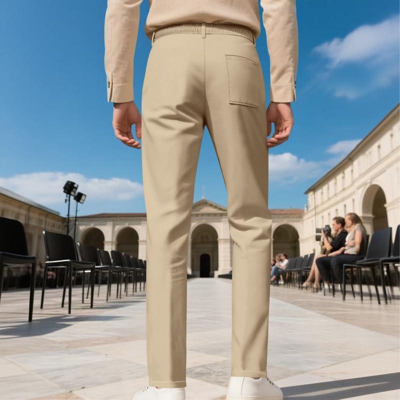 imageMens Casual Pants Elastic Drawstring Waist Pants Lightweight Loose Straight Leg Long Beach SweatpantsKhaki