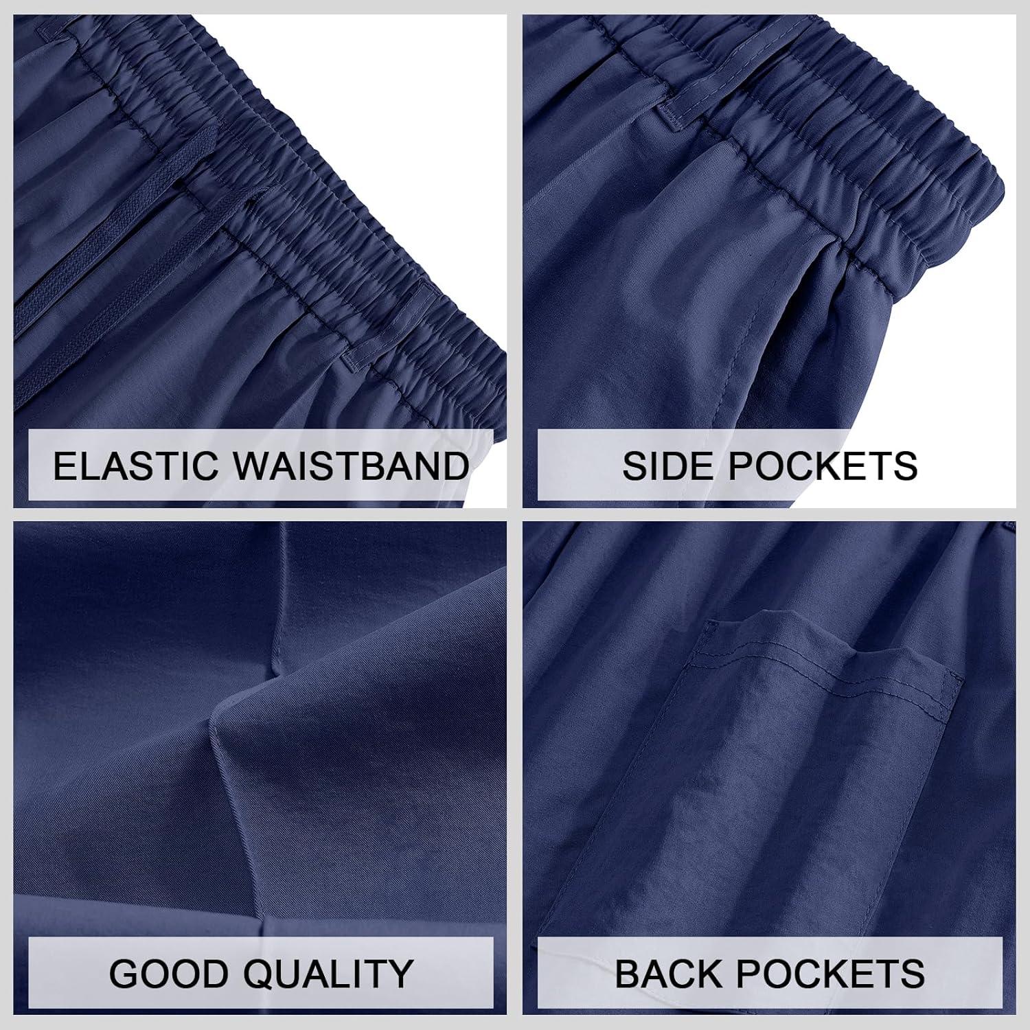 imageMens Casual Pants Elastic Drawstring Waist Pants Lightweight Loose Straight Leg Long Beach SweatpantsNavy