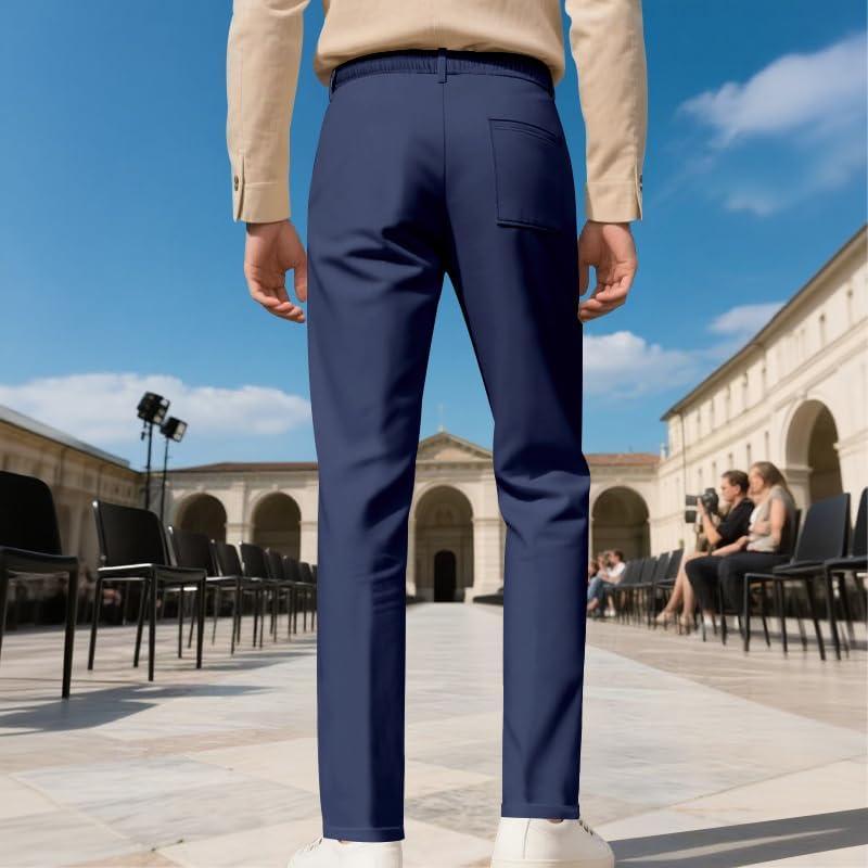 imageMens Casual Pants Elastic Drawstring Waist Pants Lightweight Loose Straight Leg Long Beach SweatpantsNavy