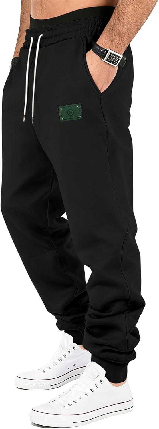 imageMens Fleece Sweatpants Warm Winter Pants Athletic Drawstring Jogger Pants with PocketsBlack