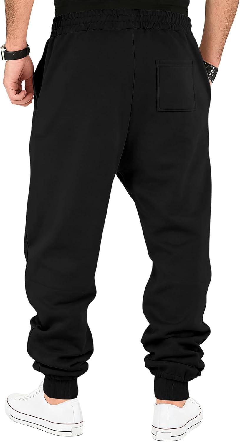 imageMens Fleece Sweatpants Warm Winter Pants Athletic Drawstring Jogger Pants with PocketsBlack