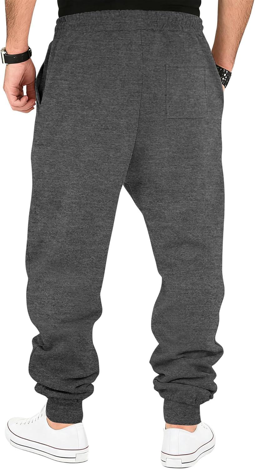 imageMens Fleece Sweatpants Warm Winter Pants Athletic Drawstring Jogger Pants with PocketsDark Grey