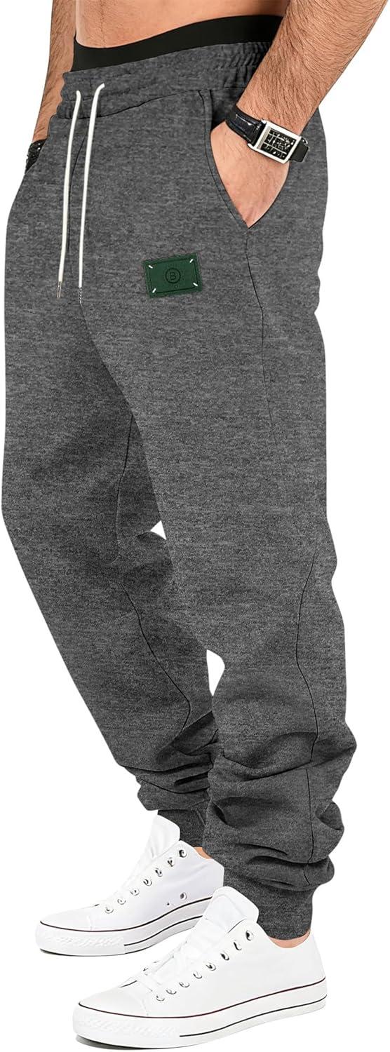 imageMens Fleece Sweatpants Warm Winter Pants Athletic Drawstring Jogger Pants with PocketsDark Grey
