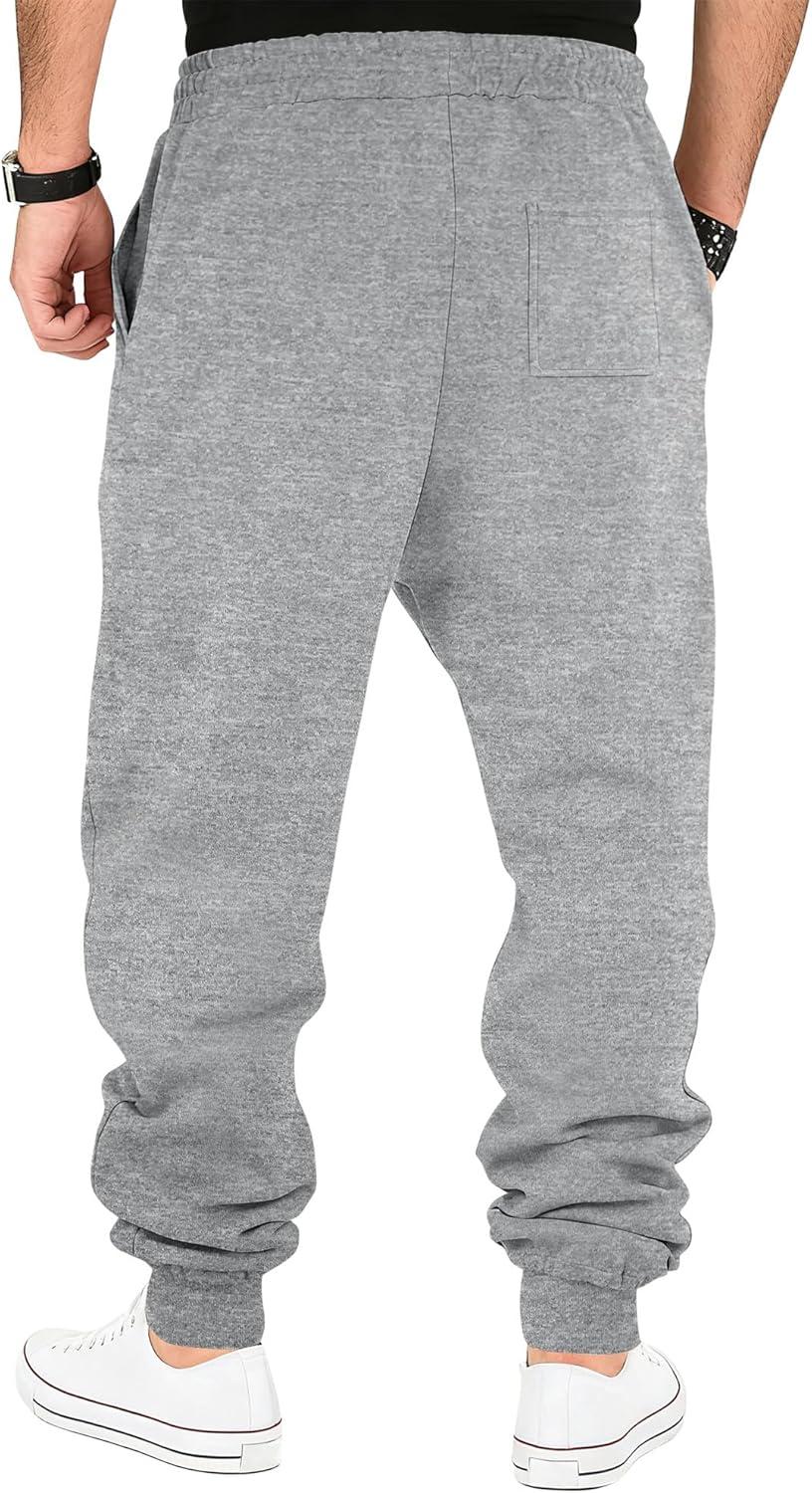 imageMens Fleece Sweatpants Warm Winter Pants Athletic Drawstring Jogger Pants with PocketsLight Grey