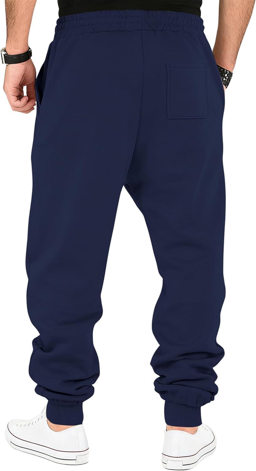 imageMens Fleece Sweatpants Warm Winter Pants Athletic Drawstring Jogger Pants with PocketsNavy