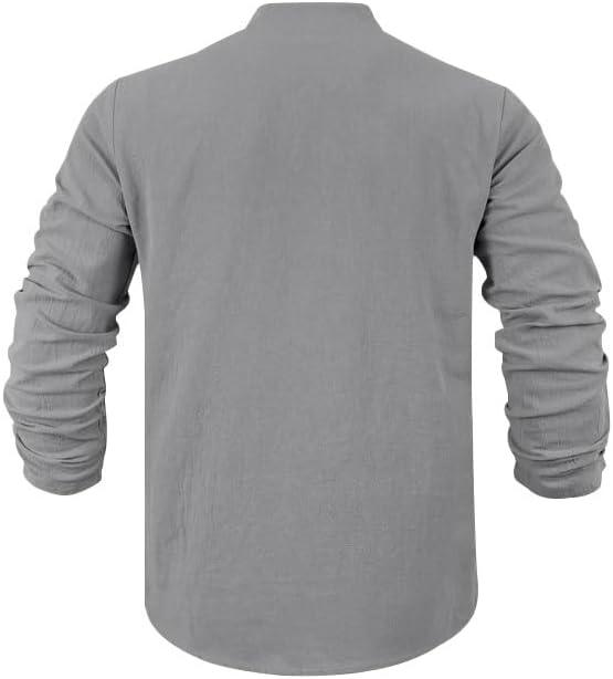 imageMens Linen Henley Shirts Casual Long Sleeve Hippie Yoga Tops Lightweight Summer Beach TShirtGrey