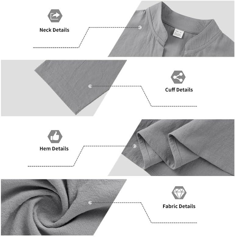 imageMens Linen Henley Shirts Casual Long Sleeve Hippie Yoga Tops Lightweight Summer Beach TShirtGrey