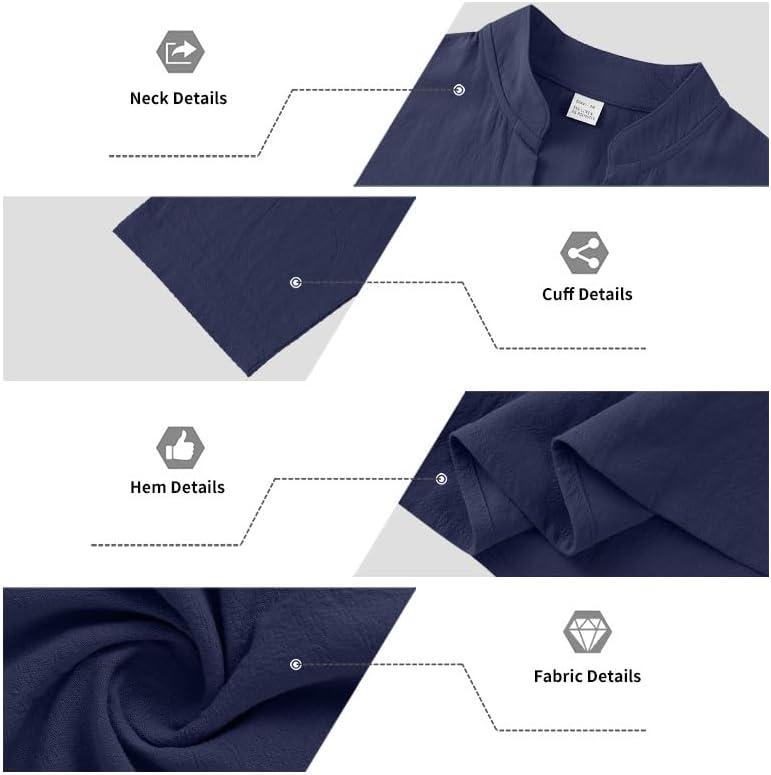 imageMens Linen Henley Shirts Casual Long Sleeve Hippie Yoga Tops Lightweight Summer Beach TShirtNavy