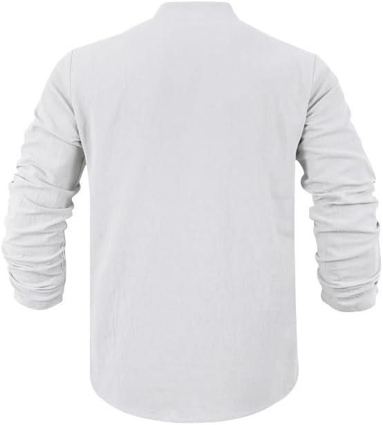 imageMens Linen Henley Shirts Casual Long Sleeve Hippie Yoga Tops Lightweight Summer Beach TShirtWhite