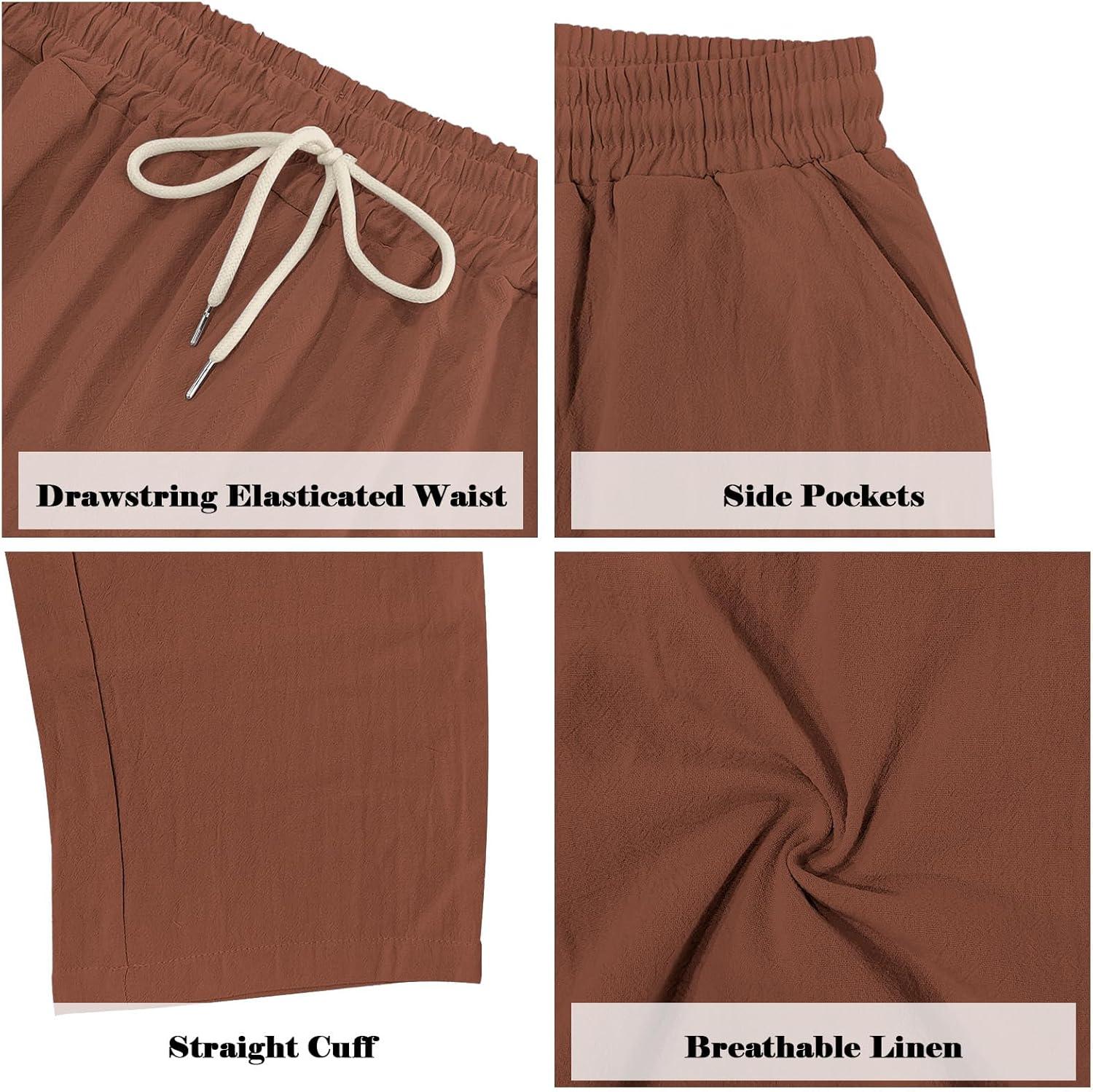 imageMens Linen Pants Casual Cargo Pants with Pockets Lightweight Elastic Waist Drawstring Pants Baggy Beach PantsBrown