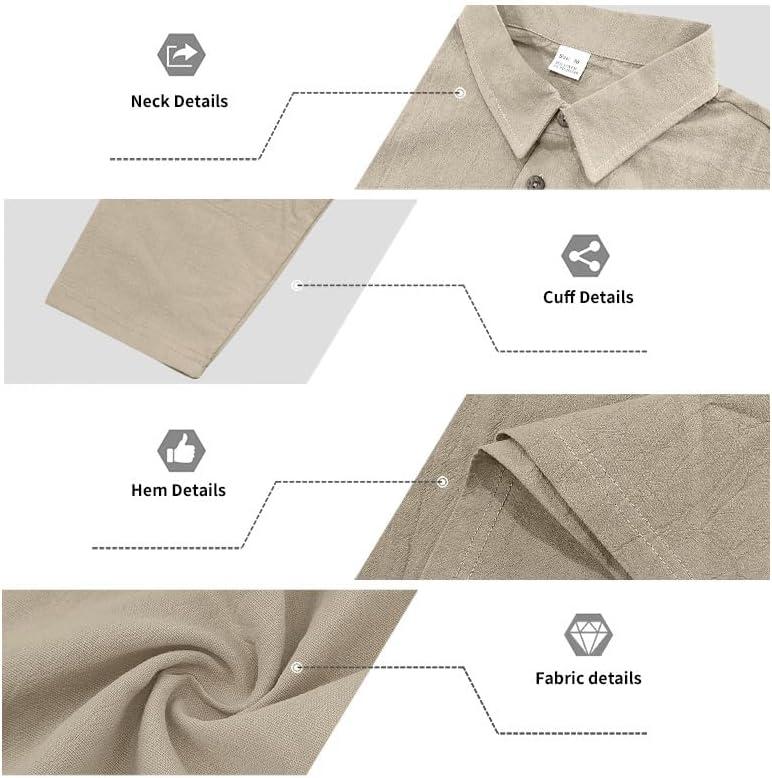 imageMens Linen Polo Shirts Long Sleeve Yoga Tops Casual Summer Hippie Beach TShirtsKahaki