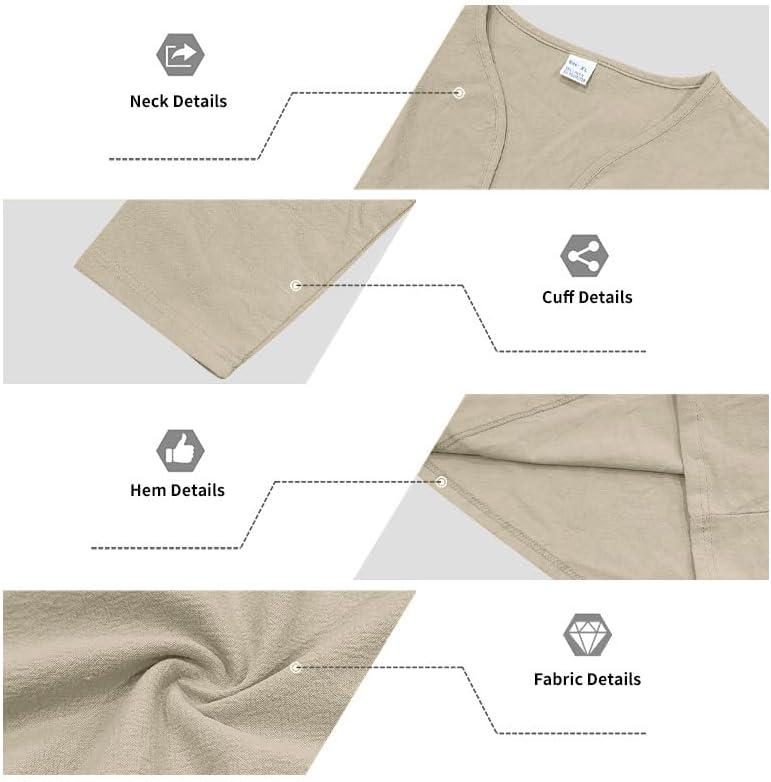 imageMens Linen VNeck Shirts Casual Long Sleeve Hippie Yoga Tops Lightweight Summer Beach ShirtKhaki
