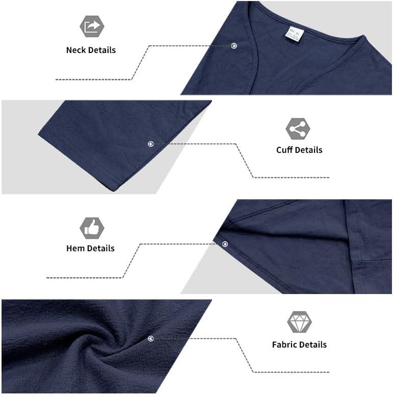 imageMens Linen VNeck Shirts Casual Long Sleeve Hippie Yoga Tops Lightweight Summer Beach ShirtNavy