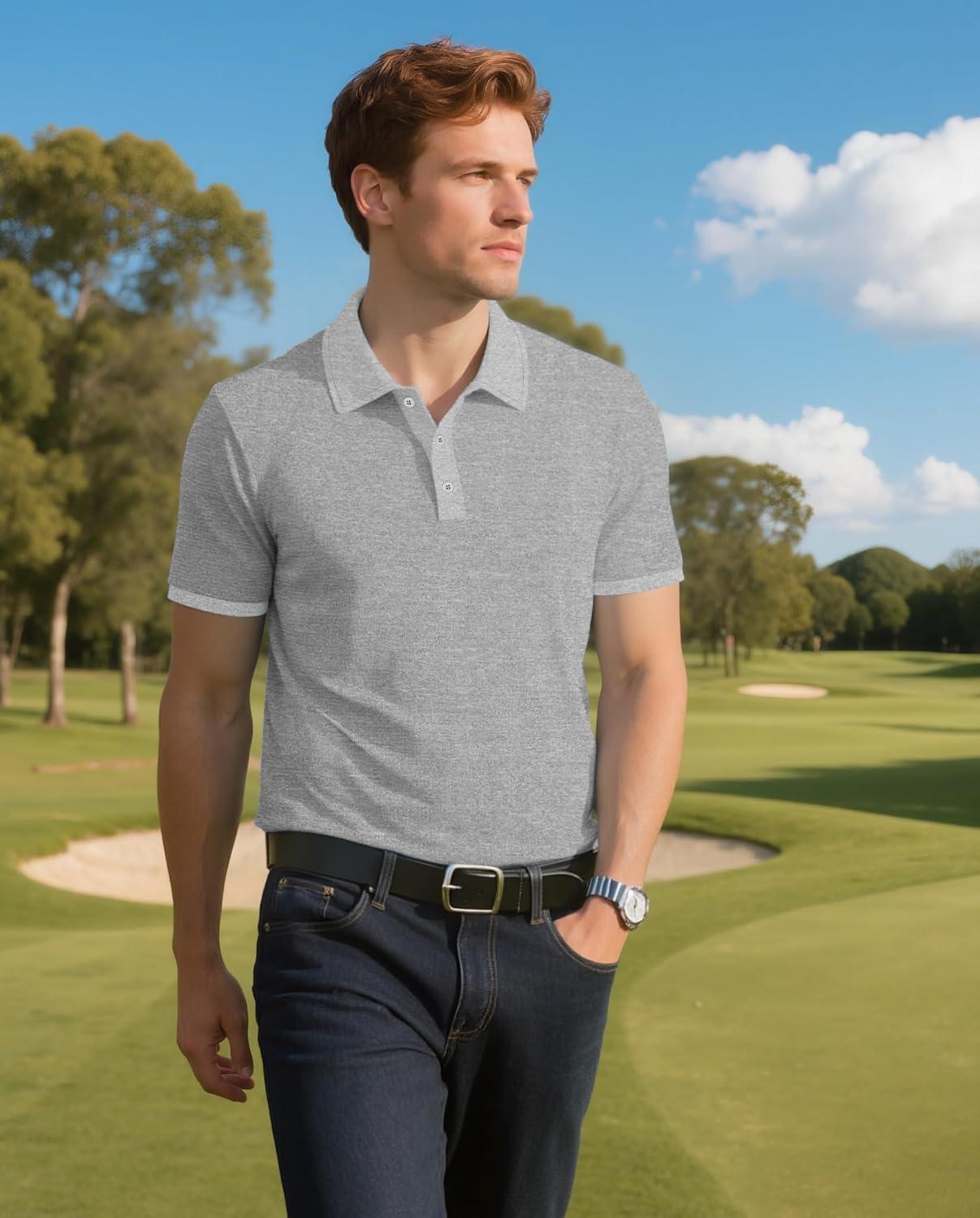 imageMens Polo Shirts 2 Pack Breathable Short Sleeve Golf Shirt Casual Button Down Shirt Lightweight Collared Waffle ShirtsBlackgrey