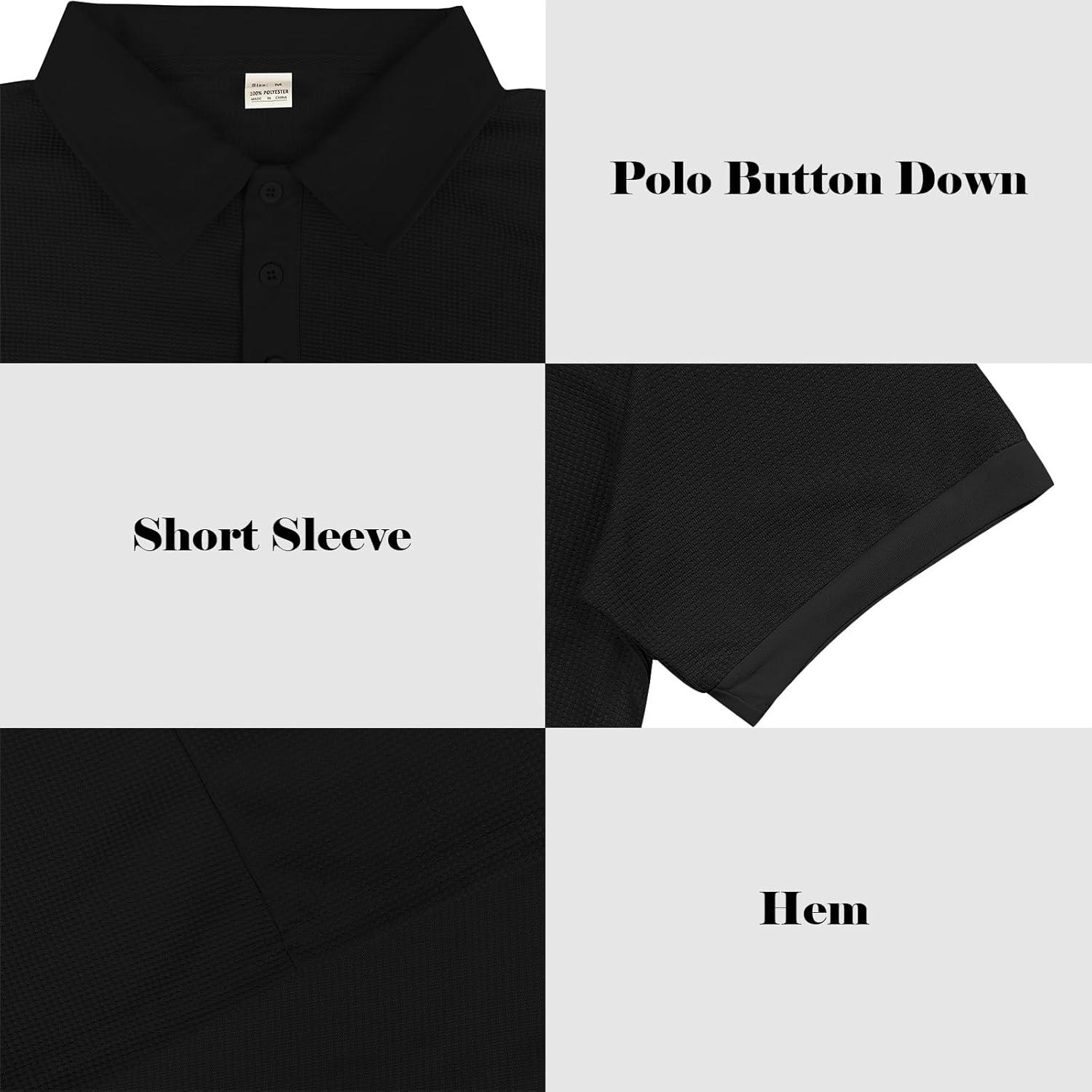 imageMens Polo Shirts 2 Pack Breathable Short Sleeve Golf Shirt Casual Button Down Shirt Lightweight Collared Waffle ShirtsBlackgrey