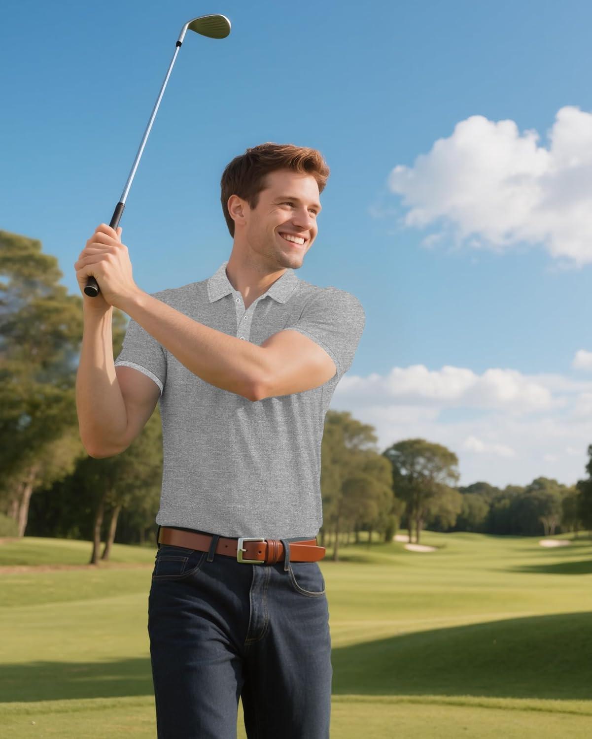 imageMens Polo Shirts 2 Pack Breathable Short Sleeve Golf Shirt Casual Button Down Shirt Lightweight Collared Waffle ShirtsBlackgrey