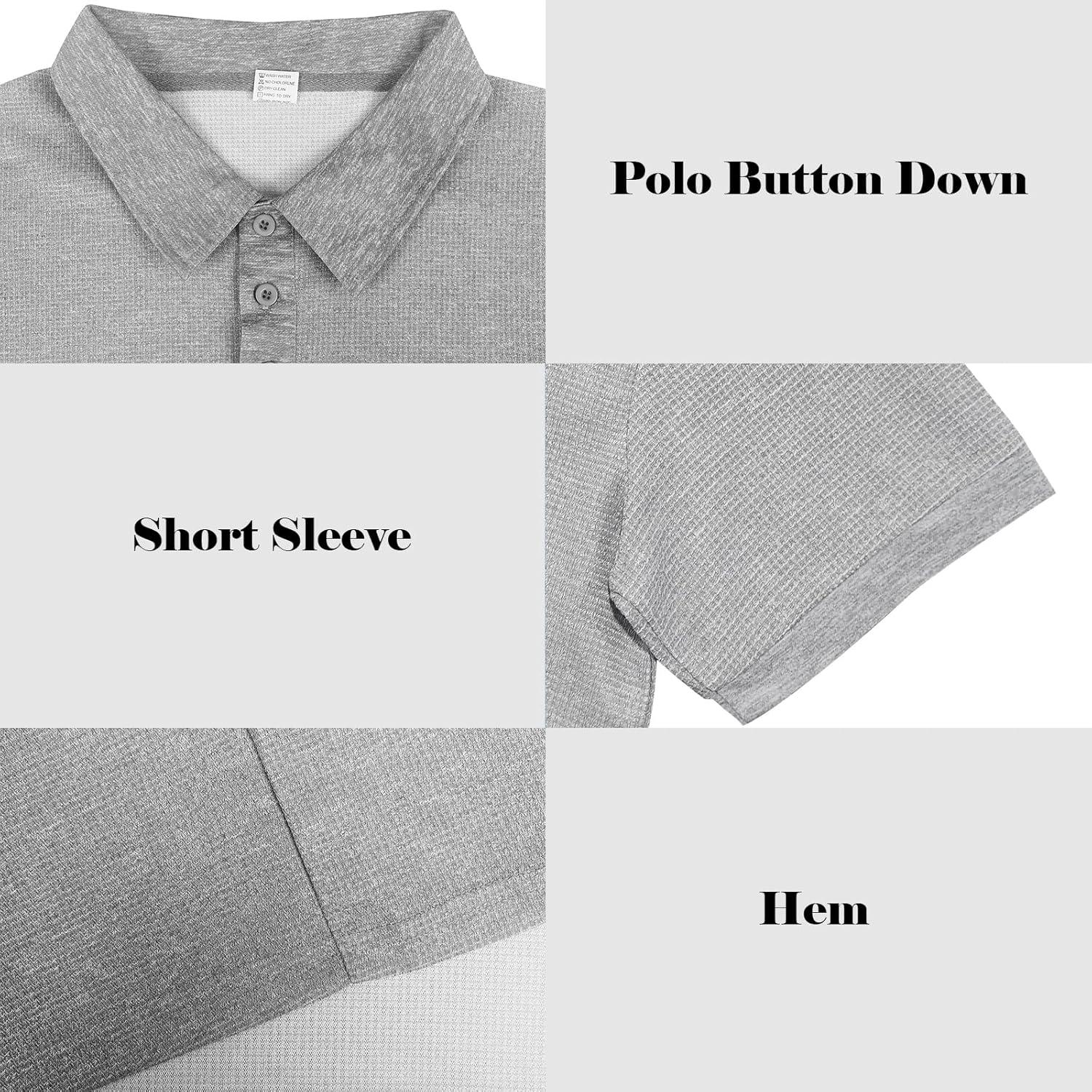 imageMens Polo Shirts 2 Pack Breathable Short Sleeve Golf Shirt Casual Button Down Shirt Lightweight Collared Waffle ShirtsBlackgrey