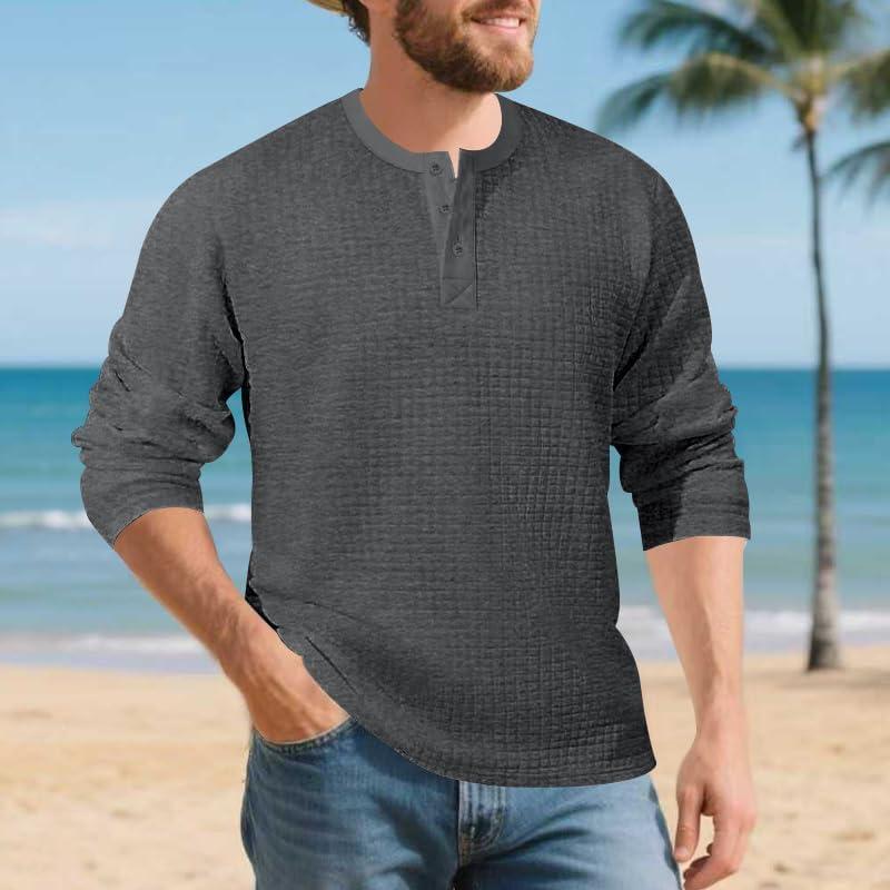 imageMens Quarter Button Sweater Mock Neck Pullover Sweater Fashion Casual Knitted Waffle Henley SweaterGrey