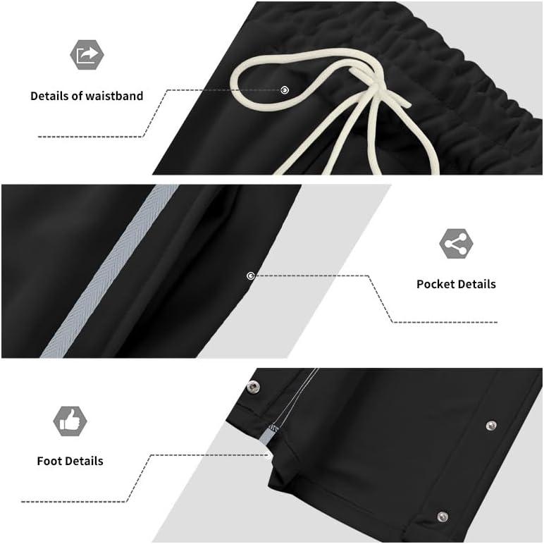 imageMens Youth Tear Away Sweatpants Loose Fit Snap Button Athletic Jogger Basketball Pants with PocketsBlack