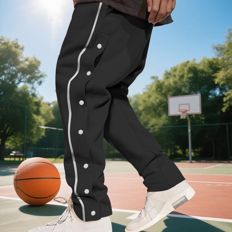 imageMens Youth Tear Away Sweatpants Loose Fit Snap Button Athletic Jogger Basketball Pants with PocketsBlack