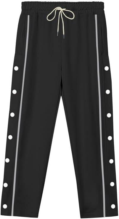 imageMens Youth Tear Away Sweatpants Loose Fit Snap Button Athletic Jogger Basketball Pants with PocketsBlack