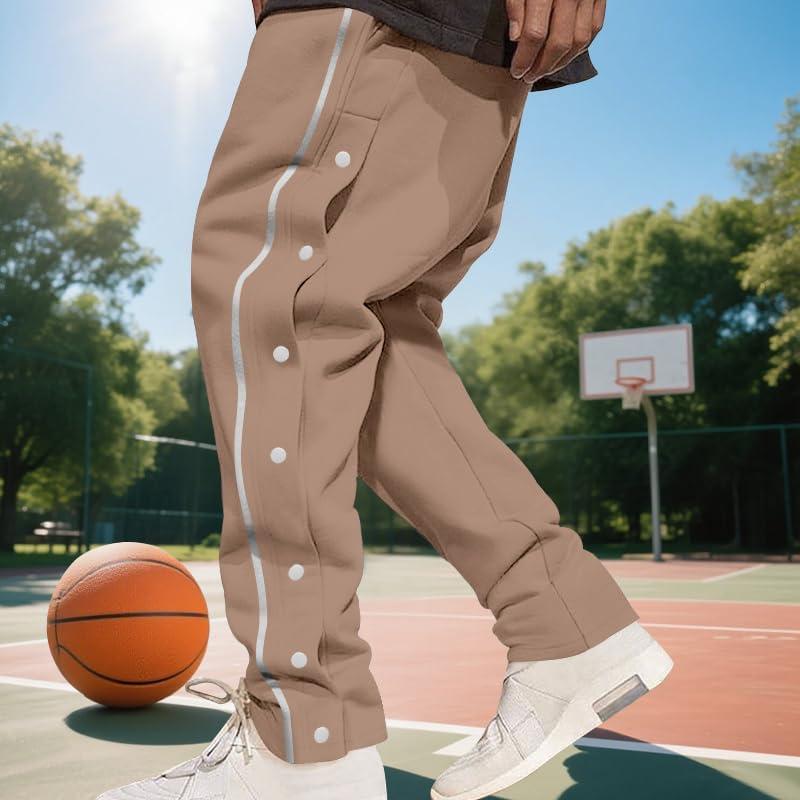 imageMens Youth Tear Away Sweatpants Loose Fit Snap Button Athletic Jogger Basketball Pants with PocketsBrown