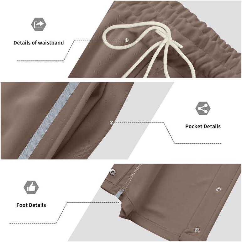 imageMens Youth Tear Away Sweatpants Loose Fit Snap Button Athletic Jogger Basketball Pants with PocketsBrown