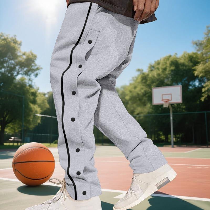 imageMens Youth Tear Away Sweatpants Loose Fit Snap Button Athletic Jogger Basketball Pants with PocketsGrey