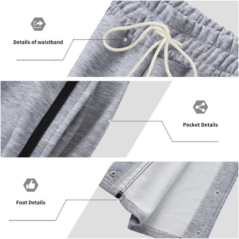 imageMens Youth Tear Away Sweatpants Loose Fit Snap Button Athletic Jogger Basketball Pants with PocketsGrey